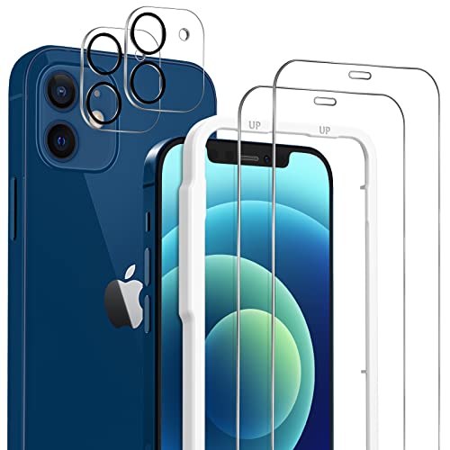 OMOTON für iPhone 12 Panzer Schutz Glas mit Rahmen-Installationshilfe, kompatibel mit iPhone 12 Kamera Schutzfolie, 2+2 Stück, Anti- Kratzer, Bläschenfrei, 9H Härte, HD-Klar