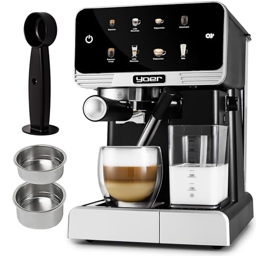 YOER Creamo EMF03BK, Vollautomatische Espressomaschine, 20 bar, 1350W, 1,8L, 6 Automatische Programme, Automatische Milchschaumbildung, Einstellung von Kaffeemenge und Milch, Automatische