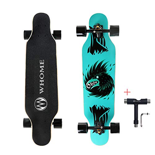 WHOME Longboards – 31 Zoll Kleines Longboard Cruising Skateboard – für Erwachsene/Kinder Mädchen/Jungen Anfänger/Profi inkl. T-Tool (Cold Crow)