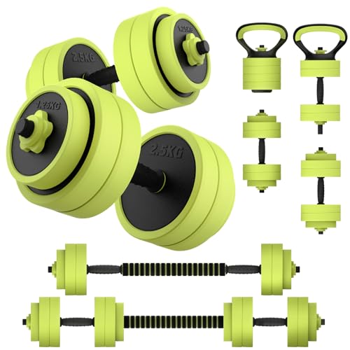PASYOU Hantelset Verstellbar 20kg 5 in 1 Hanteln Set,Liegestütze & Kettlebell,Dumbbell Set mit Verbindungsrohr, Kurzhantel & Langhantel für Heimfitness Grün
