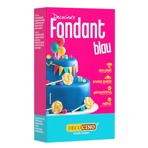 DECOCINO Fondant Blau – 250 g – ideal zum Verzieren von Kuchen, Torten, Cupcakes – Palmölfrei & vegan