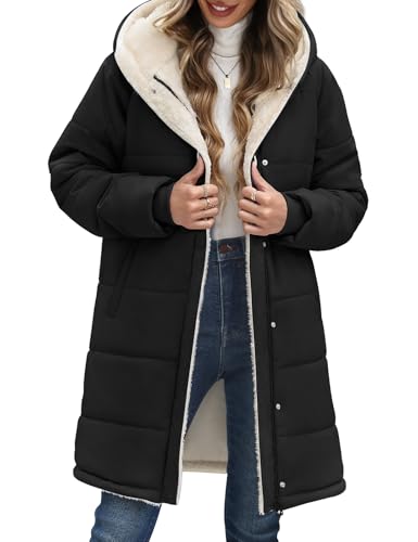 Vancavoo Wintermantel Damen Winterjacke Warm Gefüttert Steppmantel Winterparka Winter Jacket Mäntel Parka Frauen Daunenmantel mit Kapuze,Schwarz,L