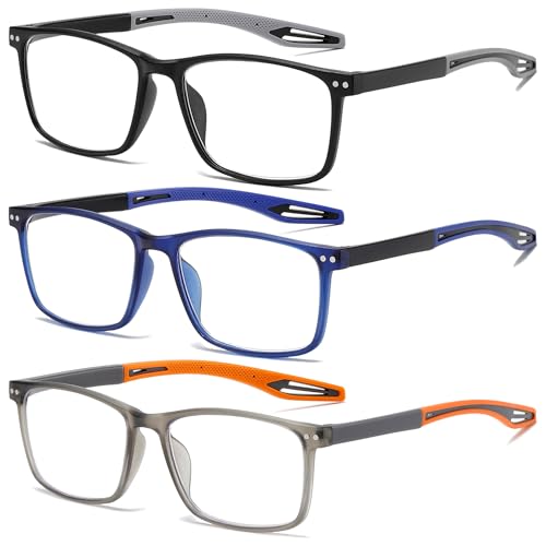 Fsread 3 Pack Lesebrille für Herren Sportlicher Stil Blaulichtblockierende Quadratische Rahmen Leichte Bequeme Lesehilfe +2.5