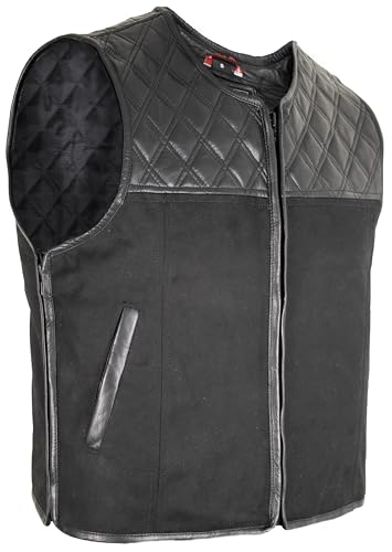 MDM Herren Textil Biker Kutte, Diamond gesteppt Hunter Bikerweste (DE/NL/SE/PL, Alphanumerisch, L, Regular, Regular, Schwarz)