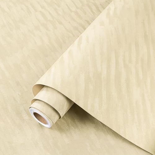 ReWallpaper Beige Selbstklebende Tapete Samtstoff Filz Folie für Möbel Basteln Schmuckschatulle 44.5CMx2M Dicke Samt Tapete Beige mit Muster Köper Beflockt Stofftapete Selbstklebend Vintage