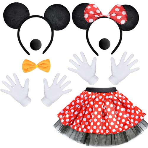 iZoeL Damen Maus Mouse Kostüm, Mouse Tutu Rock Haarreifen mit Maus Ohren Handschuhe Nase Fliege Schleife Karneval Kostüm Damen, Karneval Fasching Mottoparty Cosplay Halloween Kostüm