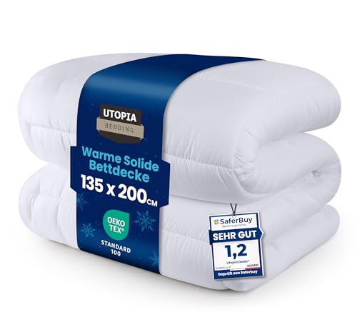 Utopia Bedding Bettdecke 135 x 200 cm, Ganzjahresdecke 370 GSM Füllung, atmungsaktive Schlafdecke, Steppdecke, Super Weiche Kuschelige (Weiß)