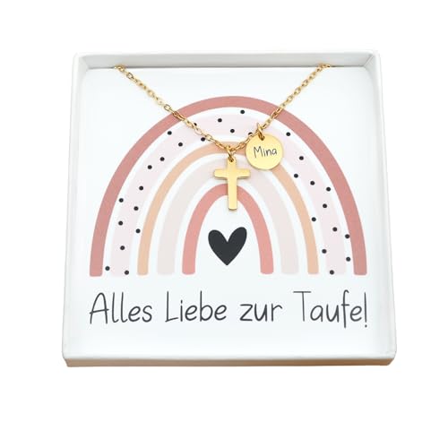 Personalisierte Kette mit Kreuz｜Geschenk zur Taufe Kommunion ｜Geschenk Patenkind｜Halskette Edelstahl｜ Kreuz Taufkette