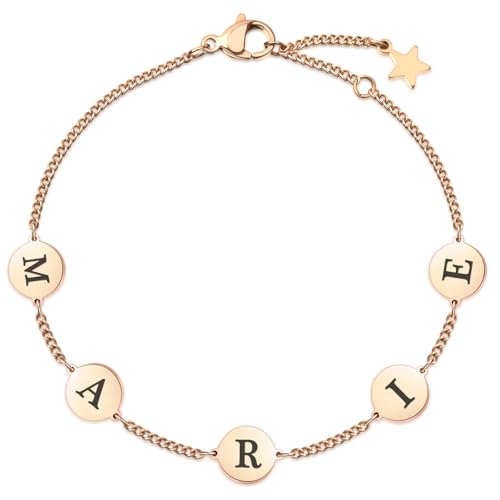 TMT Personalisiertes Armband Mit Buchstaben Silber Rosegold | Mutter Tochter Geschenk Kette mit Namen | Armband Mit Gravur | Edelstahl Armband Damen