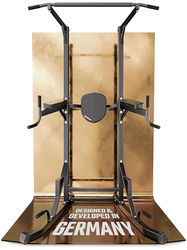 HQ Germany® Power Tower [2026 Upgrade] - Klimmzugstange freistehend mit Klimmzug Dip Station, Klimmzugturm, Klimmzugstation, Pull Up Station, Calisthenics Equipment, Fitnessgeräte für Zuhause