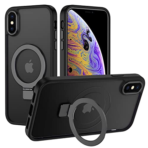 XTCASE für iPhone XS Max Hülle kompatibel mit Magsafe, Matt Handyhülle für iPhone XS Max mit Magnet Ständer Durchscheinende Kratzfeste PC Rückseite + TPU Bumper - Schwarz