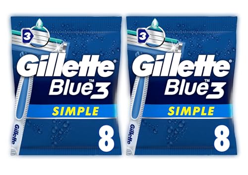Gillette Blue 3 Simple Einwegrasierer Männer, 8 Rasierer mit 3-fach Klinge, fixierter Klingenkopf, Feuchtigkeitsstreifen