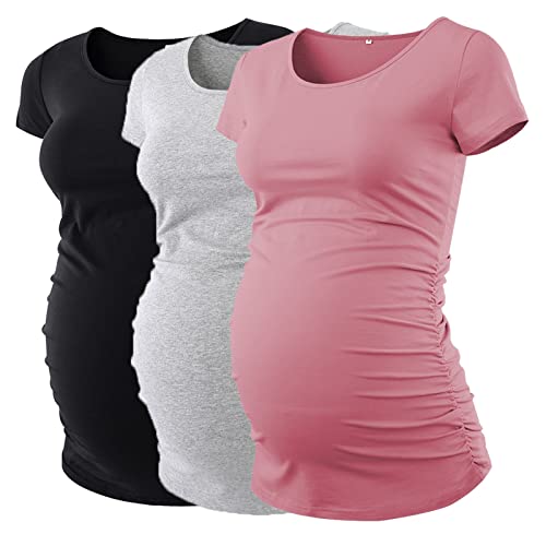 Love2Mi 3 Pcs Kurzarm Umstandsshirt Umstandsmode Tshirt Einfarbig Schwangerschafts Kleidung