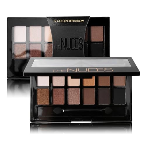 Smoky Nude Eyeshadow Palette, 12 Farben Braun Lidschatten Palette Matt & Shimmer, Wasserfest & Wischfest Augen Make Up, Hochpigmentierter Liedschatenpalete, Lidschattenpalette für Urlaubs & Alltags