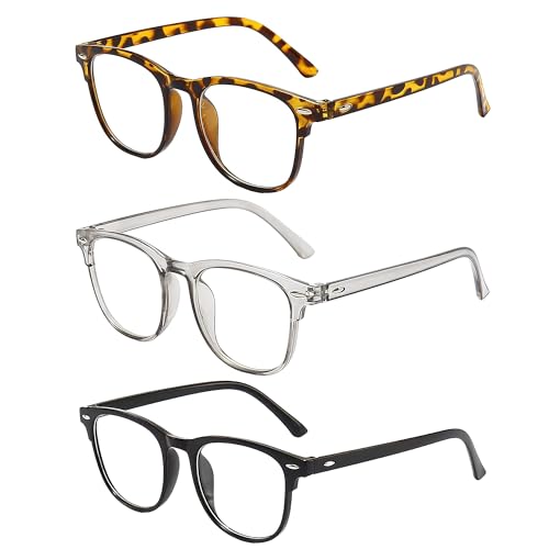 3 Stücke Brille Ohne Stärke Damen und Herren(Schwarz,Grau,Leopard),Blaulichtfilter Brille Damen Und Herren,Blue Light Glasses,Fake Brillen,Leichtes Gewicht,Klare Linse,Lesebrillen Für Computer