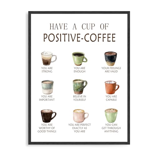 Dazzlewall Aquarell Positives Kaffee Poster, Motivierende Kaffeebecher mit inspirierenden Zitaten Wandbilder für Küche Kaffeebar Büro Ohne Rahmen 30x40 cm