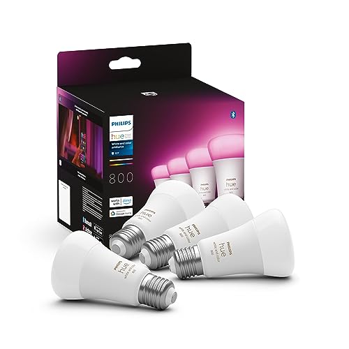 Philips Hue White & Color Ambiance E27 LED Glühbirne, 806lm, 16 Mio. Farben, dimmbar, steuerbar via App und Stimme, kompatibel mit Amazon Alexa (Echo, Echo Dot), 4er Pack, alte Generation