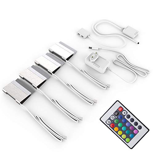 B.K.Licht - LED Glasboden Strip mit Fernbedienung, buntes RGB Licht, dimmbar, LED Streifen, Leiste, Zimmer deko, Band, Lichtleiste, Schrankbeleuchtung, Beleuchtung, 4x2,5x10 cm, Chrom