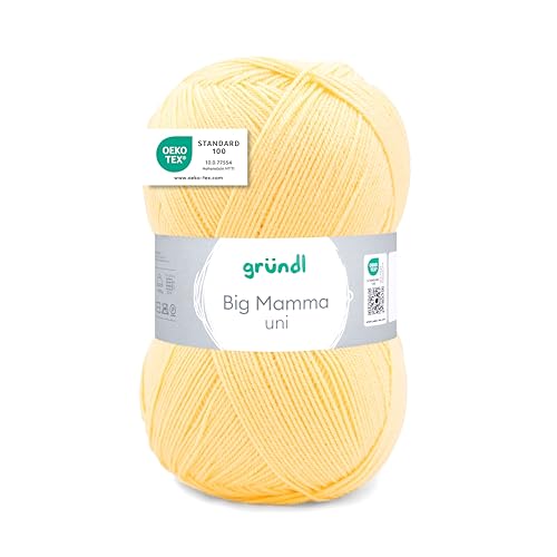 Gründl Wolle Big Mamma uni - XXL Wolle zum Stricken - Strickgarn - Weich und hautfreundlich - 100% Polyacryl - 1 Knäuel 400 g / 1040 m - Nadelstärke 3,5-4,5 - pastellgelb