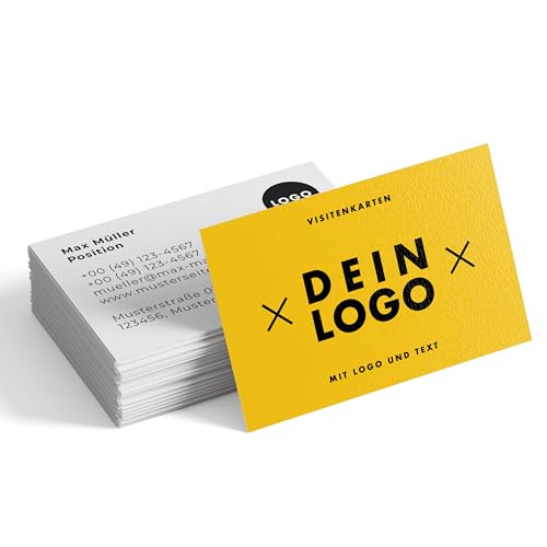 Visitenkarten erstellen – 50 Business Cards personalisiert mit Logo, Name, Kontakt – Papier beidseitig bedruckt, stabil – made in Germany