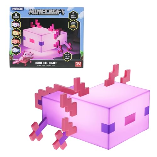Minecraft Axolotl Lampe - Offiziell lizenziert, Fünf Farbmodi, Minecraft-Lampe für Gaming-Schreibtisch oder Nachttisch, Schlafzimmerdeko, Pink