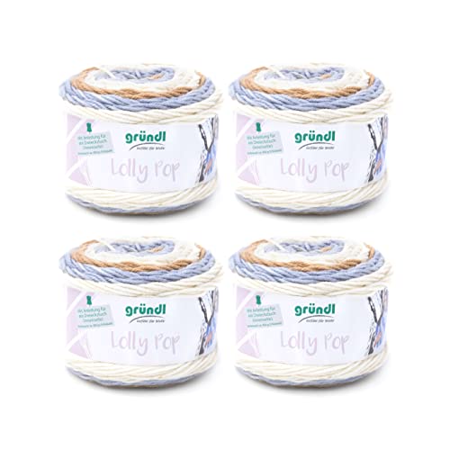 Gründl Wolle Lolly Pop - dicke Wolle zum Häkeln und Stricken mit Farbverlauf - Strickgarn - Weich und hautfreundlich - 100% Polyacryl - 4 Knäuel 150 g / 240 m - Nadelstärke 5-6 - Cappuccino Pop