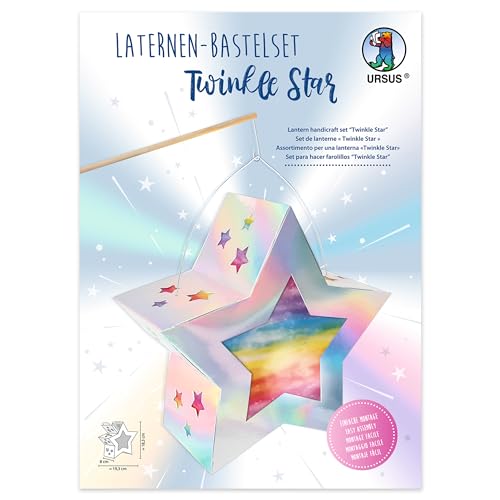 Ursus 18790001F - Laternen Bastelset, Twinkle Star, Silber, ca. 19,3 x 18,3 x 8 cm, Set zum Erstellen einer selbstgebastelten Stern-Laterne, aus Karton 350 g/m² und Transparentpapier 110 g/m²