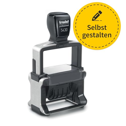 Trodat Professional 5430 Datumstempel personalisierbare Textplatte, mit Text und Datumrolle Verstellbares Datum bis 31. DEZ. 2036 (41 x 24 mm | 4 Zeilen)