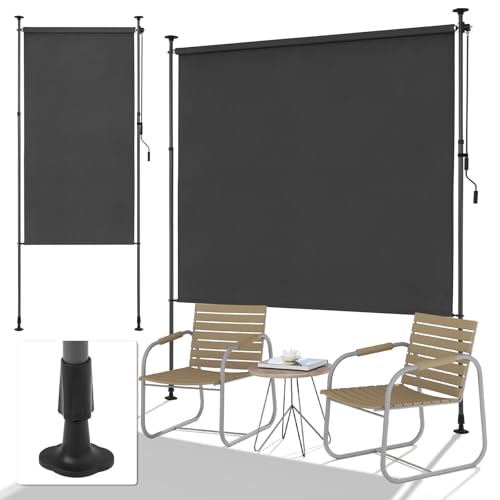 SMONTER Senkrechtmarkise außen Klemmmarkise 150(W) x228-316(H) cm Ausziehbar & Winddicht Vertikalmarkise mit Handkurbel Ohne Bohren für Balkon Terrasse und Garten Blickdicht & Wasserfest Anthrazit