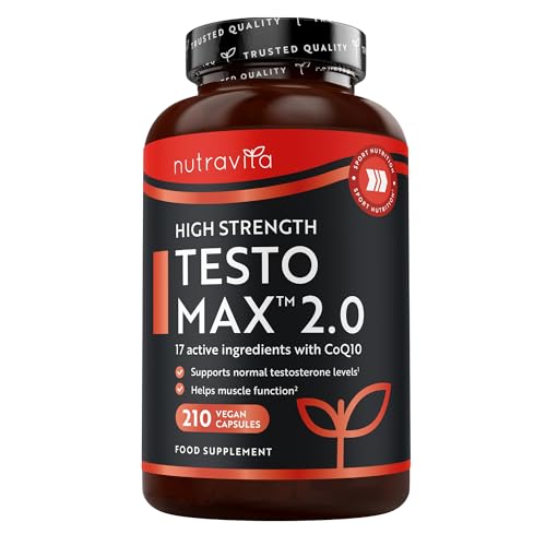 Nutravita TESTOMAX™ 2.0 für Männer - 210 vegane Kapseln - Ergänzung - enthält 17 aktive Inhaltsstoffe inkl. Ashwagandha KSM 66®, CoQ10, Maca-Wurze