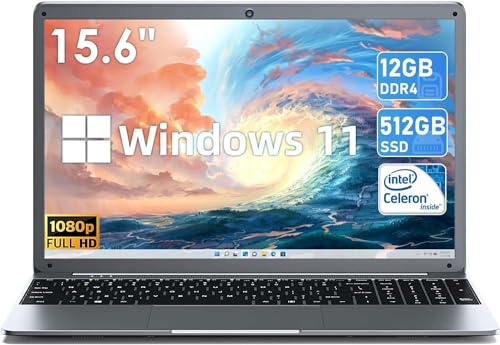 SGIN 15,6 Zoll Laptop, 12 GB RAM 512 GB SSD Windows 11 Notebook, Celeron N5095, Up to 2,8 GHz, 1920 x 1080, 2,4/5,0 G WLAN, Bluetooth 4.2, erweiterbarer Speicher 512 GB TF