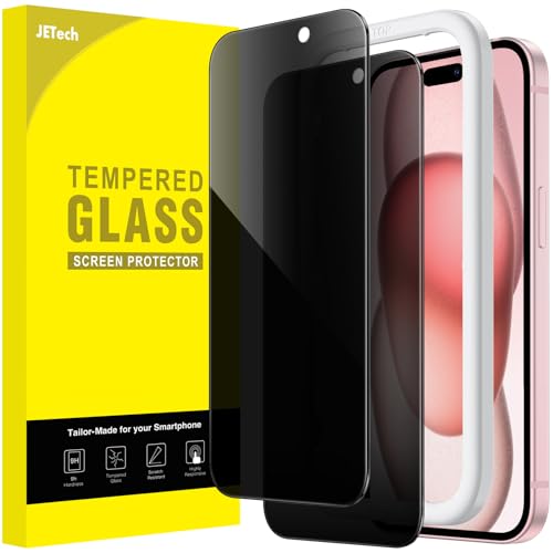 JETech Sichtschutz für iPhone 15 6,1 Zoll, Anti-Spähen Gehärtetes Glas Schutzfolie mit Einfaches Installationswerkzeug, 2 Stück