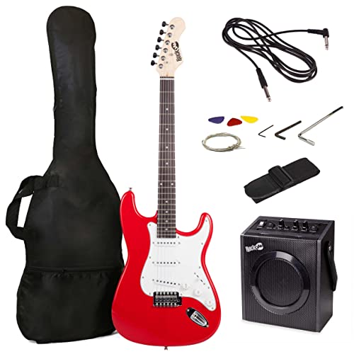 RockJam Full Size Electric Guitar Kit with 10-Watt Guitar Amp, Lessons, Strap, Gig Bag, Picks, Whammy, Lead and Spare Strings - Red