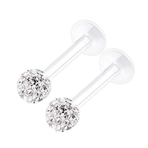 KJM FASHION 2 Stk Flexibles Acryl Labret Monroe 1,2 mm 16 g 8mm 3mm Ferido Kristall Kugel Tragus Madonna Marilyn Monroe Ohrringe Monroe Piercing Schmuck 2222
