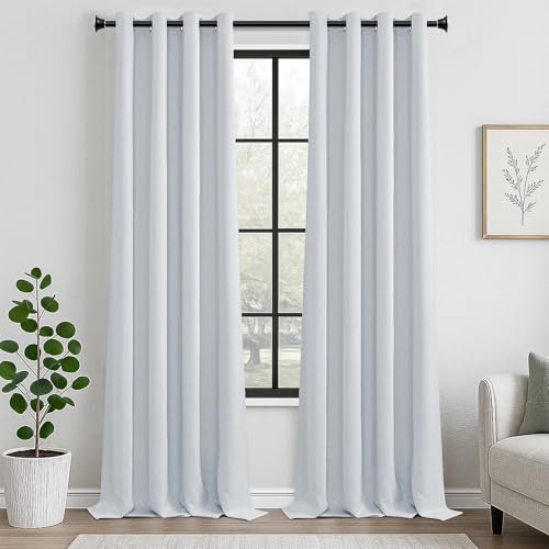 MRTREES Schallschutz Vorhang Schlafzimmer Kälteschutz Weiß-grau Gardinen Blickdicht 2er Set, 250 cm Lang, 140 cm Breit, Vorhänge Verdunkelung mit Ösen für Wohnzimmer Kinderzimmer
