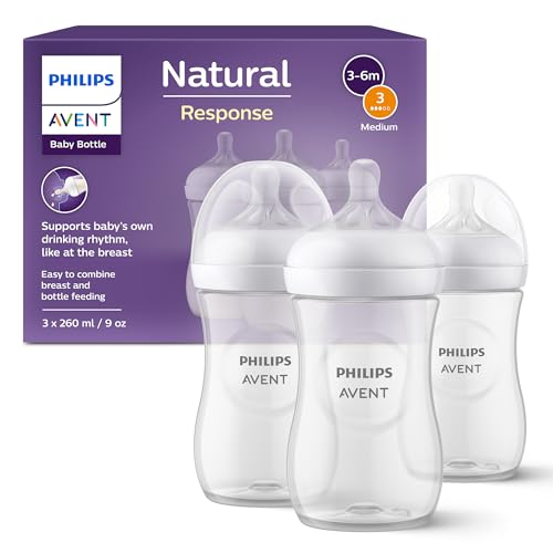 Philips Avent Natural Response Babyflasche mit 260 ml mit Saugern für mittleren Nahrungsfluss (Durchflussrate 3), 3er-Pack, SCY903/03