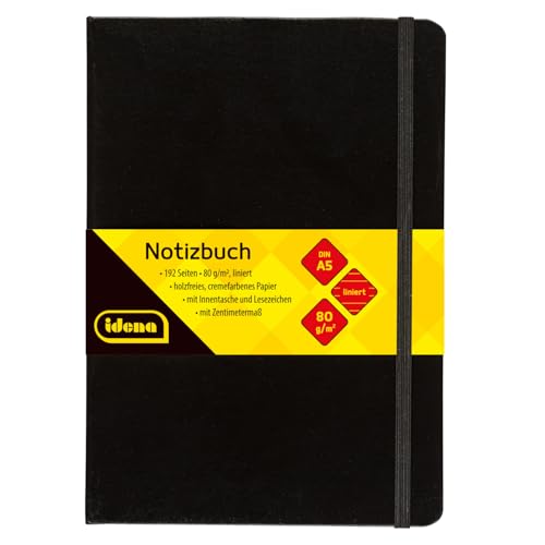 Idena 209284 - Notizbuch DIN A5, 192 Seiten, 80 g/m², liniert, schwarz