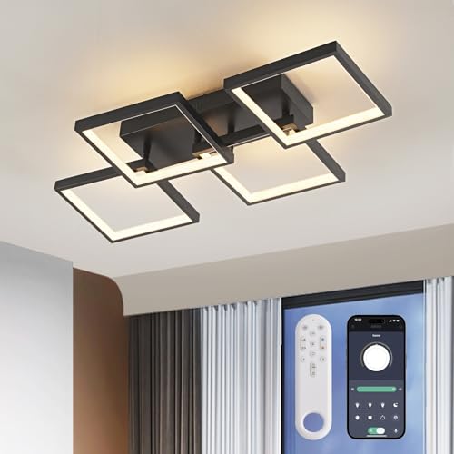 YZBEIMDAI LED Deckenleuchte Dimmbar Wohnzimmer, 82cm/48W Modern Wohnzimmerlampem mit Fernbedienung/APP, Acryl-Deckenlampe Wohnzimmer mit Memory Funktion, Timerfunktion