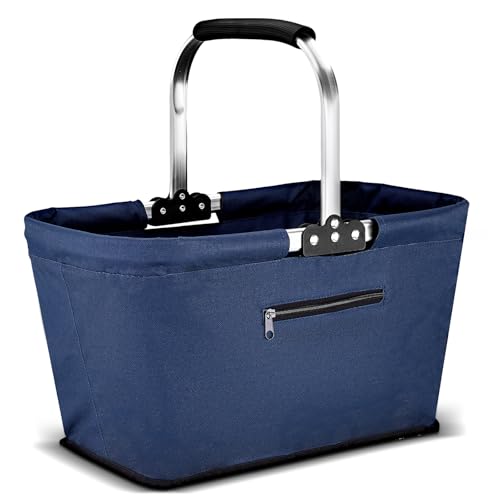 Yeabett 22L Einkaufskorb, Praktischer Klappkorb Einkaufstasche mit Gepolsterten Griffen für Reisen, Picknick, Einkaufen, Geschenke(Blau)
