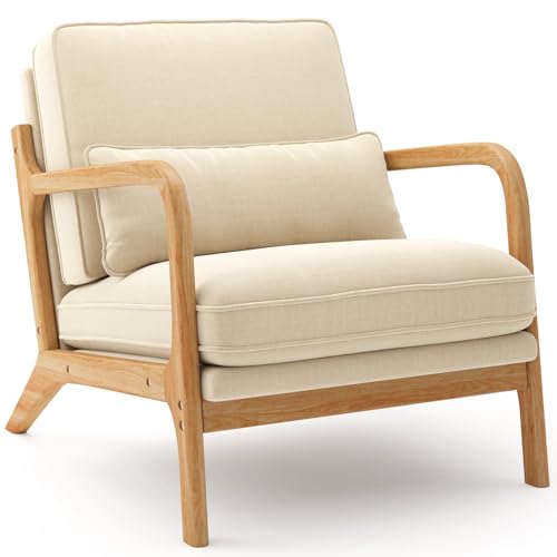 Blishom Lounge-Sessel, Lounge-Stuhl mit Armlehnen&Holzrahmen, Moderner Polstersessel für Wohnzimmer, Schlafzimmer, Leseecke, Büro (82 x 65 x 75 cm, Beige)