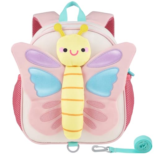 GAGAKU Kindergarten Rucksack für Mädchen Kleinkind Kinderrucksack für 2-5 Jahre Kinder kindergartenrucksack mit Brustgurt Anti-Verlorenheit Mini Tagesrucksack Reisetasche - Rosa Schmetterling
