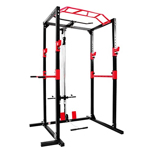 Ultrasport Unisex-Erwachsene Power Fitness Multifunktionales Rack für effektives Ganzkörpertraining, Massive Stahlkonstruktion, Schwarz/Rot, Extra breit