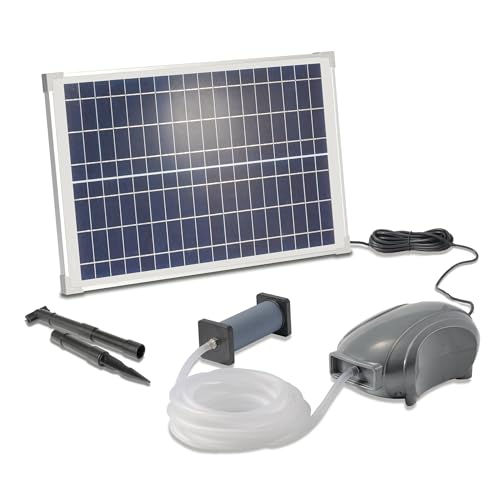 esotec Solar Teichbelüfter Set Power Stone 25/500, 12-18V/DC, Sauerstoffpumpe, 500 l/h Luftleistung, Luftpumpe Fischteich, Solarmodul 25W, Erdspieß, Luftschlauch, Luftausströmer 101897