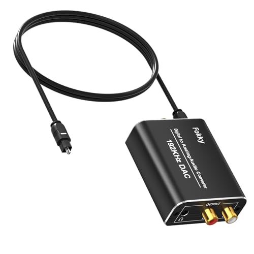 DA Wandler, Fokky 192kHz DAC Digital zu Analog Audio Konverter, SPDIF Koaxial Toslink zu Analog Stereo, Analog Stereo 3,5 mm Audio,1M optischem Kabel unterstützt HDTV DVD Blu-ray Sky Spielekonsole