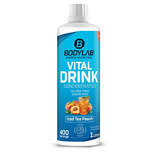 Bodylab24 Vital Drink Concentrated Eistee-Pfirsich 1000ml, Getränkekonzentrat zuckerfrei, Zero Sirup, mit Vitaminen und L-Carnitin, Sportgetränk mit wenig Kalorien