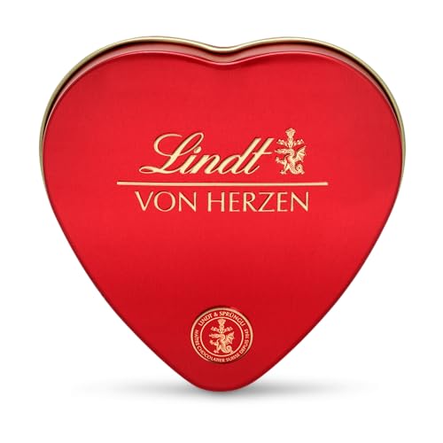 Lindt Schokolade von Herzen | 30 g | 6 Pralinés in den Sorten Marc de Champagne, Coeur à l'Orange, Vollmilch mit Krokant, Orange Marzipan in schöner Herzdose | Pralinengeschenk | Schokoladengeschenk