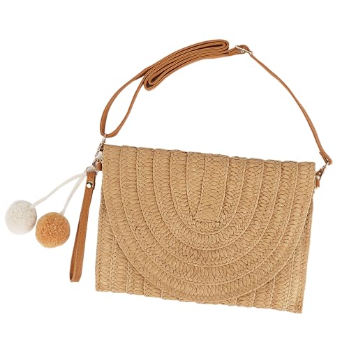 Strohtasche,Damen-Einschulter-Strohtasche,Damen Clutch Stroh Umhängetasche,Sommer Strandtasche,Korbtasche,Reine handgemachte spinnende Schultertasche,Korbtasche Klein,Boho Tasche,Crossbody Tasche