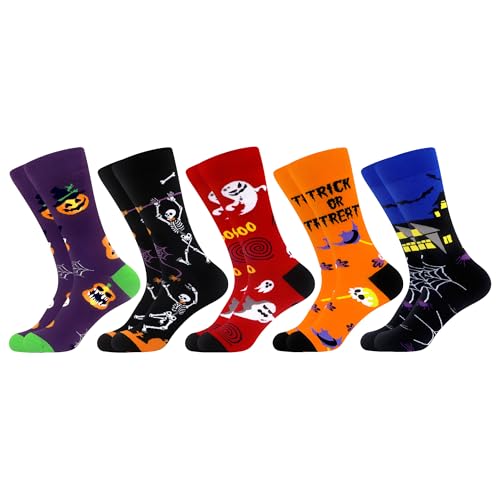 WeciBor Witzige Lustige Herren Halloween Socken 5 Paar Geschenk Größe 43-46
