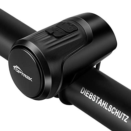 toptrek Fahrradklingel Elektrisch, Mountainbike Anti-Diebstahl-Alarm, Fahrradhupe Elektrisch 120 dB, Neue Aufrüstung Fahrrad Klingel IPX4 wasserdichte Fahrradglocke USB Wiederaufladbar, Schwarz