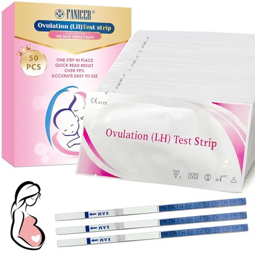 50 Stück Ovaluationstests, Optimaler Sensitivität Ovulationstests, Ovulationstest 25 miu/ml, Ovulation Test Strips für Eisprung, Fruchtbarkeitstest für Frauen, Leicht Anzuwenden